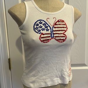 Y2K embellished top girls butterfly red white blue